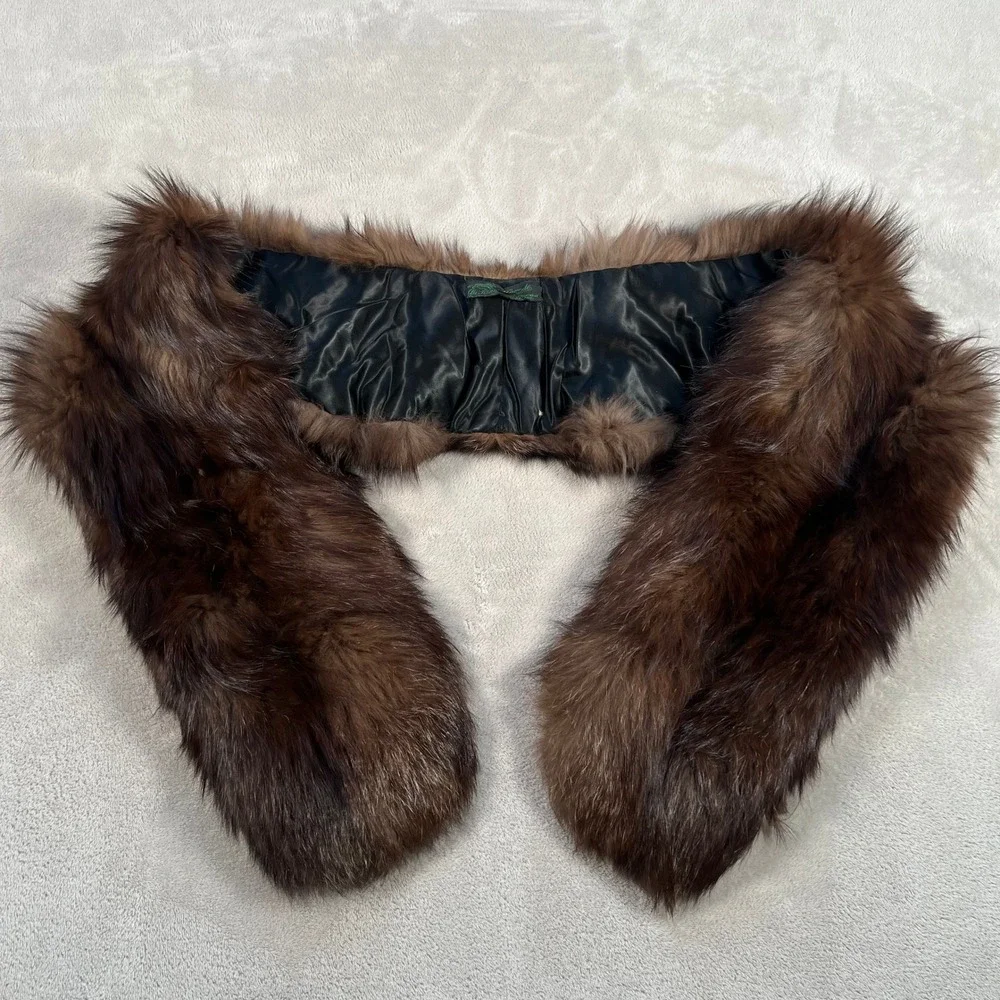 Au Renard Argente Vintage Brown Fox Fur Stole Wrap Scarf Luxury Formal 50s 60s